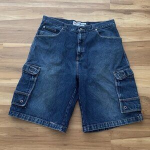 Vintage 90s Anchor Blue Denim Skater Jorts Men Size 38 Cargo Shorts 12” Inseam